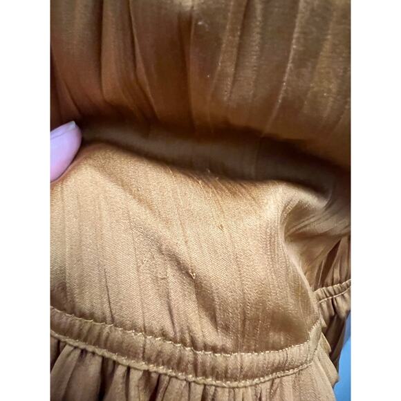 Anthropologie Gold Ruched Strappy Midi Formal Cocktail Dress, size 4 - Picture 9 of 9